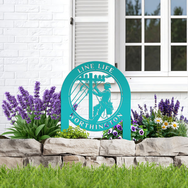 Custom Lineman Metal Yard Stake - Charming Personalized Lawn Stakes - Unique Linemen Garden Decoration - Outdoor Home Decor - Lineman Gift