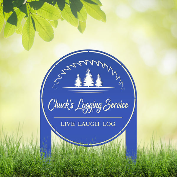 Woodworking Sign- Outdoor Logging Yard Stake - Metal Lawn Stake for Workshop - Wood Business Signage, Pine Tree Wood Shop Yardstake