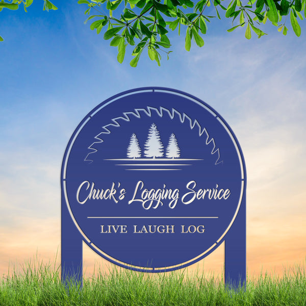 Woodworking Sign- Outdoor Logging Yard Stake - Metal Lawn Stake for Workshop - Wood Business Signage, Pine Tree Wood Shop Yardstake