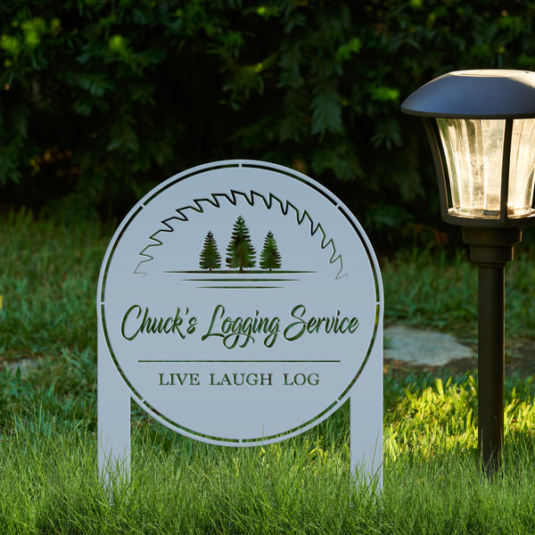 Woodworking Sign- Outdoor Logging Yard Stake - Metal Lawn Stake for Workshop - Wood Business Signage, Pine Tree Wood Shop Yardstake