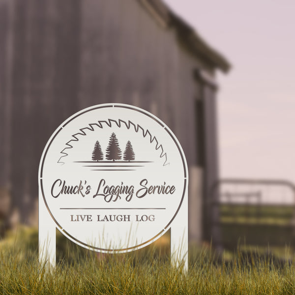 Woodworking Sign- Outdoor Logging Yard Stake - Metal Lawn Stake for Workshop - Wood Business Signage, Pine Tree Wood Shop Yardstake