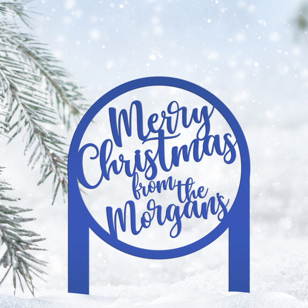 Personalized Merry Christmas Metal Yard Stake - Holiday Decor