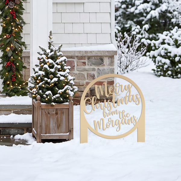 Personalized Merry Christmas Metal Yard Stake - Holiday Decor