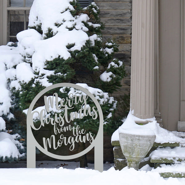 Personalized Merry Christmas Metal Yard Stake - Holiday Decor