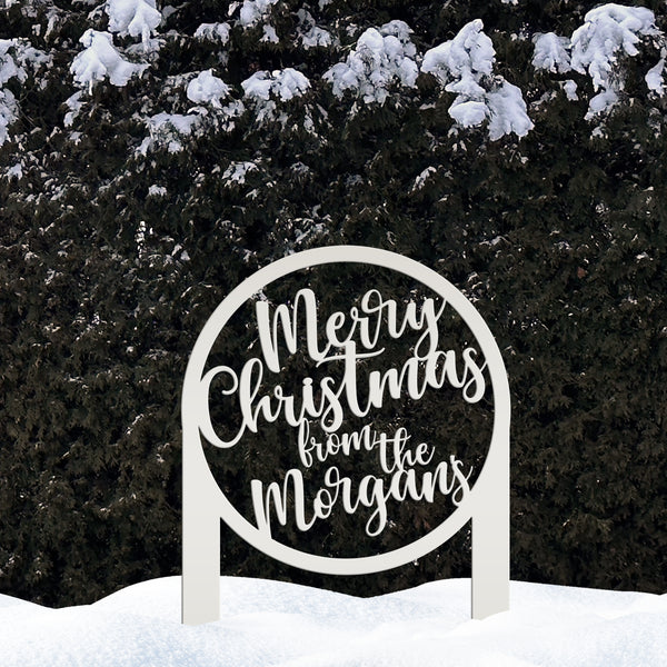 Personalized Merry Christmas Metal Yard Stake - Holiday Decor
