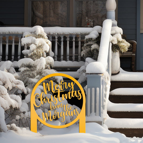 Personalized Merry Christmas Metal Yard Stake - Holiday Decor