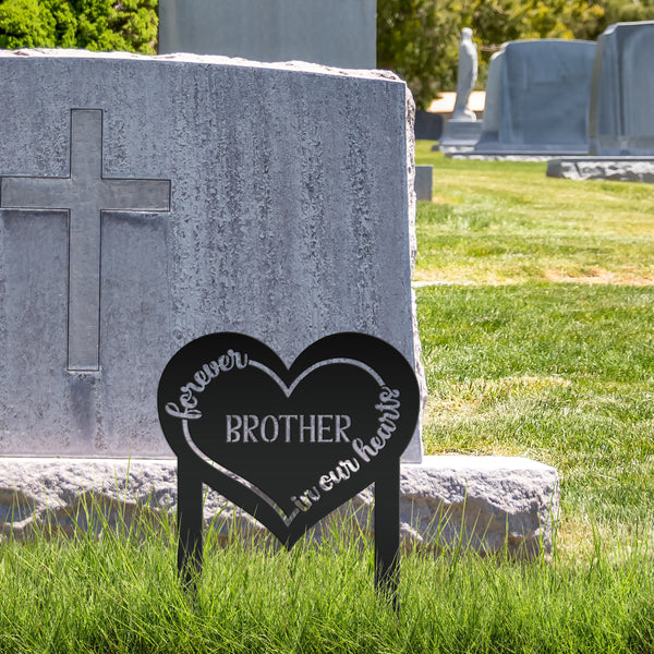 Custom Metal Heart Memorial Yard Stake - Unique Tribute Decor - Forever in our hearts - Personalized Sympathy Gifts - Gravestone Decoration