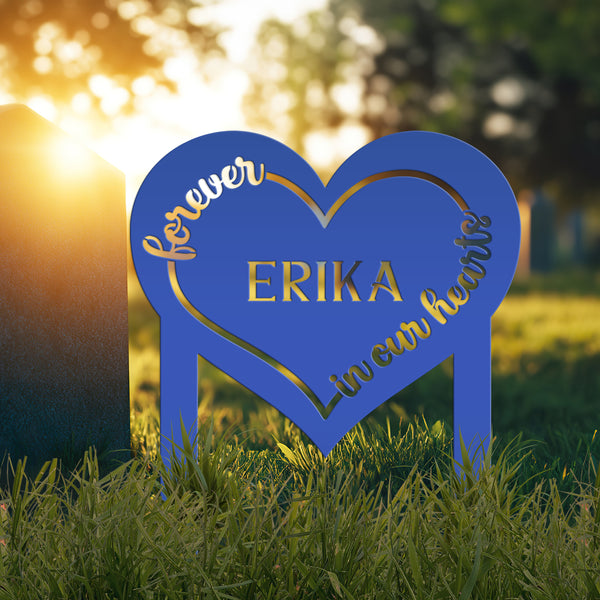 Custom Metal Heart Memorial Yard Stake - Unique Tribute Decor - Forever in our hearts - Personalized Sympathy Gifts - Gravestone Decoration