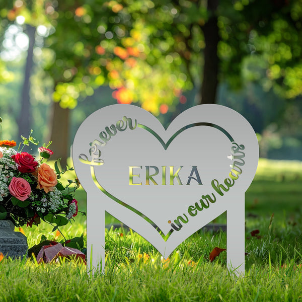 Custom Metal Heart Memorial Yard Stake - Unique Tribute Decor - Forever in our hearts - Personalized Sympathy Gifts - Gravestone Decoration