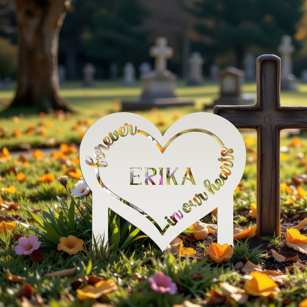 Custom Metal Heart Memorial Yard Stake - Unique Tribute Decor - Forever in our hearts - Personalized Sympathy Gifts - Gravestone Decoration