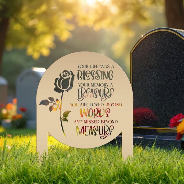Memorial Metal Yard Stake for Memory Dedication Garden, Honor a loved one or special friend - Unique Rose Remembrance Quote Grave Decoration