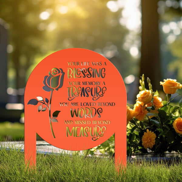 Memorial Metal Yard Stake for Memory Dedication Garden, Honor a loved one or special friend - Unique Rose Remembrance Quote Grave Decoration