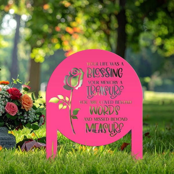Memorial Metal Yard Stake for Memory Dedication Garden, Honor a loved one or special friend - Unique Rose Remembrance Quote Grave Decoration