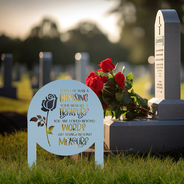 Memorial Metal Yard Stake for Memory Dedication Garden, Honor a loved one or special friend - Unique Rose Remembrance Quote Grave Decoration