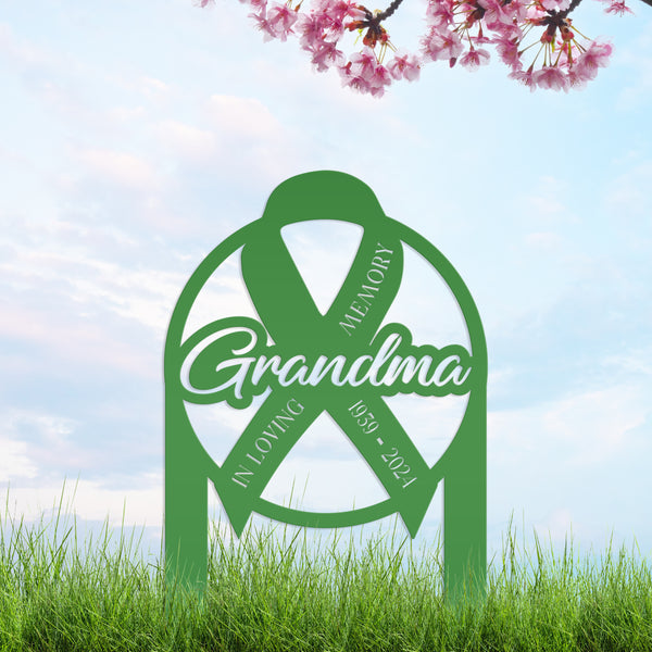 Unique Memorial Sign with Cancer Ribbon – Custom Tribute Metal Art - In Loving Memory Gravesite Decoration - Personalized Memorial Stakes