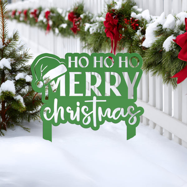 Merry Christmas Metal Yard Art - Seasonal Outdoor Decor - Santa Greeting Lawn Stake - Unique Holiday Welcome Display - Christmas Quote Sign