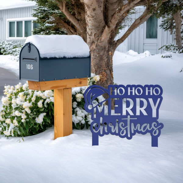 Merry Christmas Metal Yard Art - Seasonal Outdoor Decor - Santa Greeting Lawn Stake - Unique Holiday Welcome Display - Christmas Quote Sign
