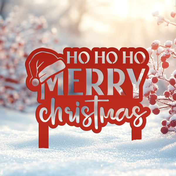Merry Christmas Metal Yard Art - Seasonal Outdoor Decor - Santa Greeting Lawn Stake - Unique Holiday Welcome Display - Christmas Quote Sign