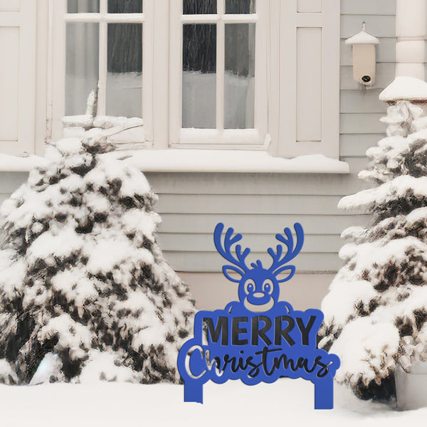 Merry Christmas Yard Stake - Cute Holiday Reindeer Metal Garden Decor - Festive Outdoor Decorations - Seasonal Stakes - Unique Winter Signs