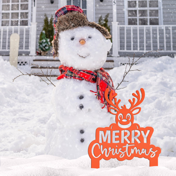 Merry Christmas Yard Stake - Cute Holiday Reindeer Metal Garden Decor - Festive Outdoor Decorations - Seasonal Stakes - Unique Winter Signs