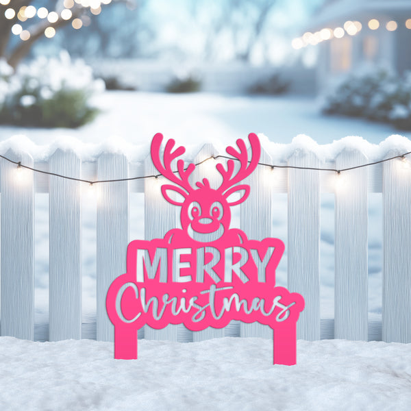 Merry Christmas Yard Stake - Cute Holiday Reindeer Metal Garden Decor - Festive Outdoor Decorations - Seasonal Stakes - Unique Winter Signs