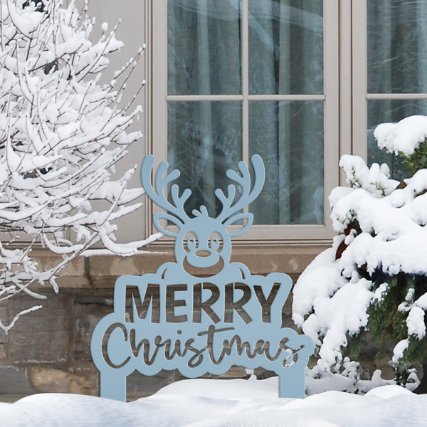 Merry Christmas Yard Stake - Cute Holiday Reindeer Metal Garden Decor - Festive Outdoor Decorations - Seasonal Stakes - Unique Winter Signs
