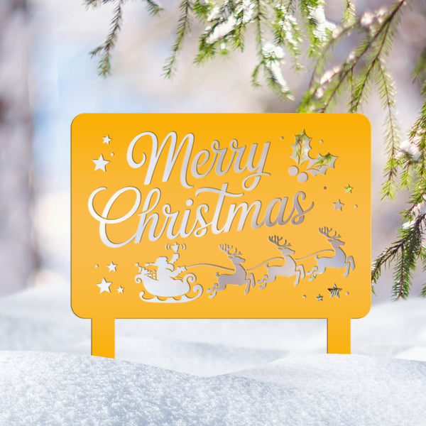Santa Reindeer Metal Yard Stake - Festive Holiday Lawn Decor - Merry Christmas Decorations - Outdoor Seasonal Sign - Unique Christmas Gifts