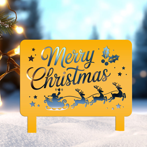 Santa Reindeer Metal Yard Stake - Festive Holiday Lawn Decor - Merry Christmas Decorations - Outdoor Seasonal Sign - Unique Christmas Gifts