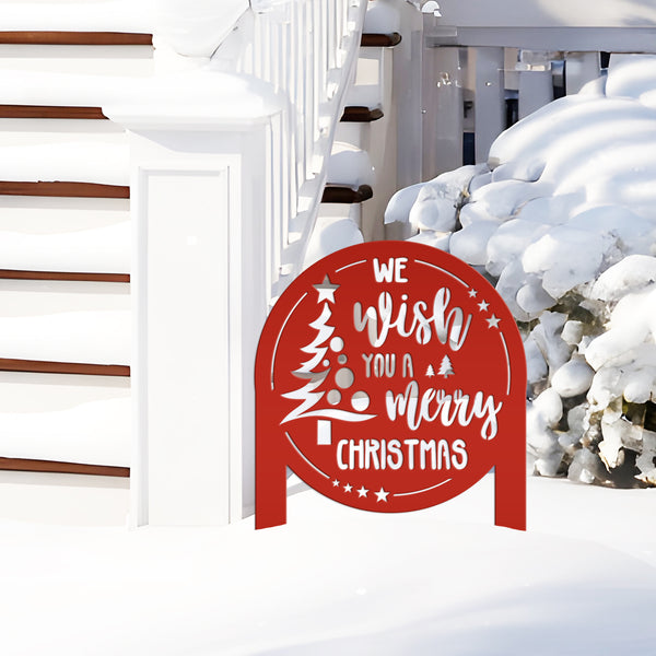 Christmas Greetings Metal Yard Stake - Holiday Garden Decor - Festive Outdoor Lawn Sign - Charming Seasonal Decorations - Christmas Gifts