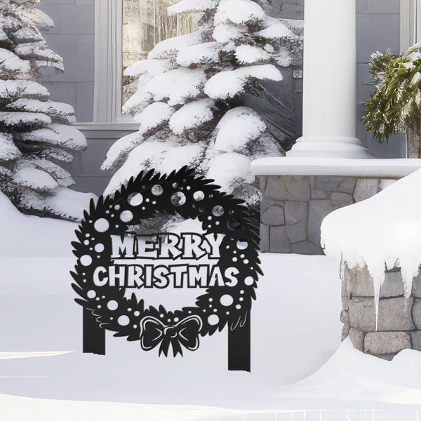 Christmas Wreath Yard Stake, Metal Lawn Decor for the Holidays, Outdoor Christmas Decorations