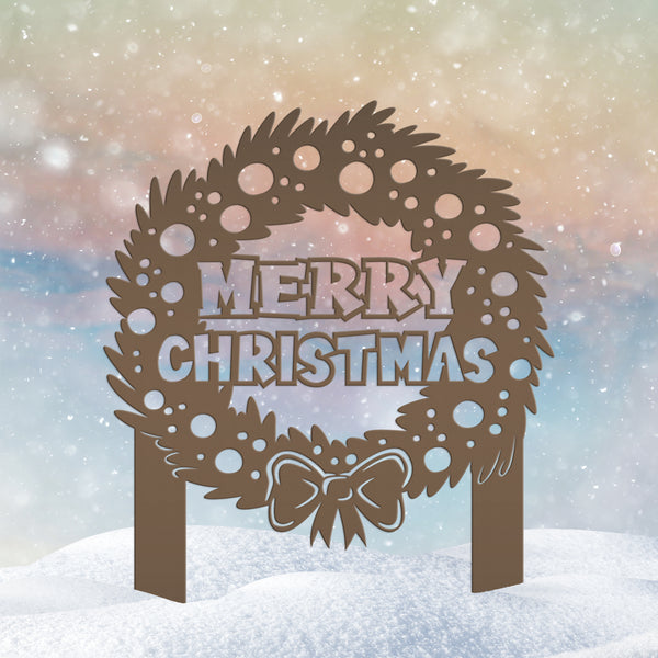 Christmas Wreath Yard Stake, Metal Lawn Decor for the Holidays, Outdoor Christmas Decorations
