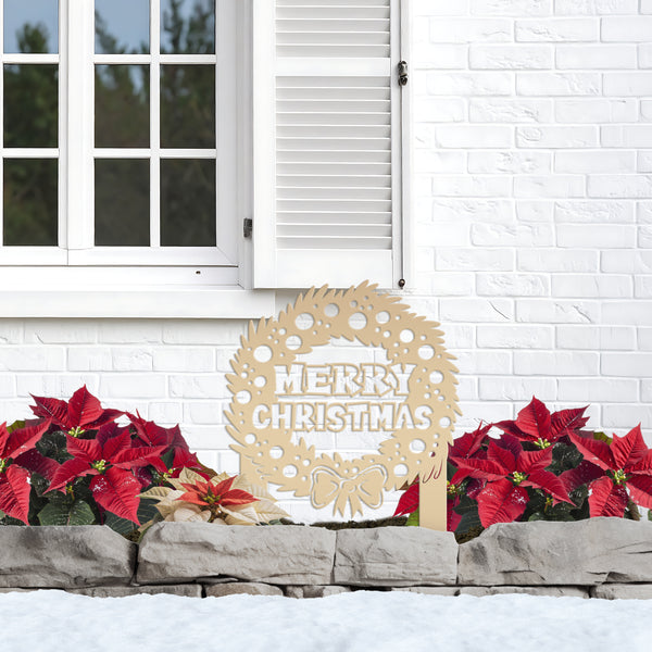 Christmas Wreath Yard Stake, Metal Lawn Decor for the Holidays, Outdoor Christmas Decorations