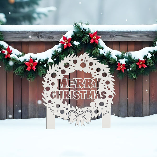 Christmas Wreath Yard Stake, Metal Lawn Decor for the Holidays, Outdoor Christmas Decorations