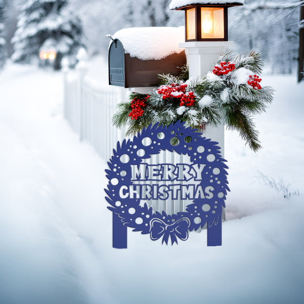 Christmas Wreath Yard Stake, Metal Lawn Decor for the Holidays, Outdoor Christmas Decorations