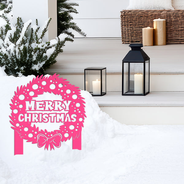 Christmas Wreath Yard Stake, Metal Lawn Decor for the Holidays, Outdoor Christmas Decorations