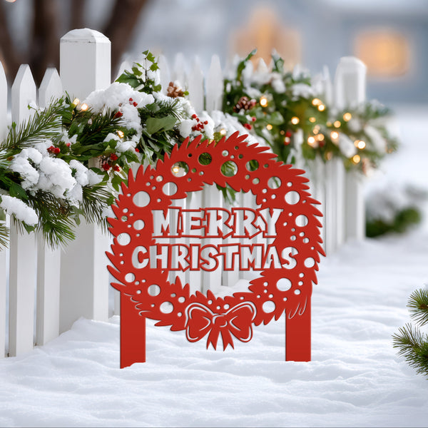 Christmas Wreath Yard Stake, Metal Lawn Decor for the Holidays, Outdoor Christmas Decorations