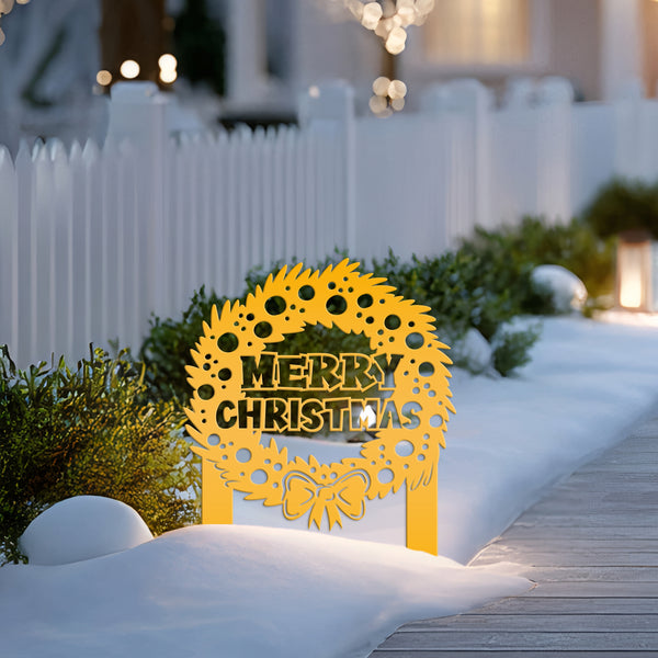 Christmas Wreath Yard Stake, Metal Lawn Decor for the Holidays, Outdoor Christmas Decorations