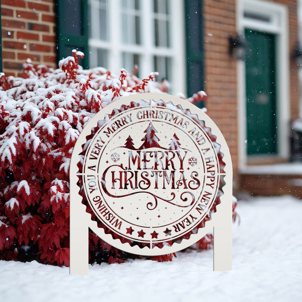 Decorative Merry Christmas Metal Yard Stake , Holiday Decor, Outdoor Christmas Decor