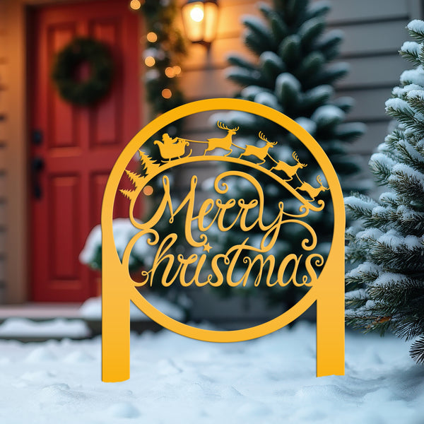 Merry Christmas Metal Yard Stake-Christmas Decor-Outdoor Yard Christmas Decor
