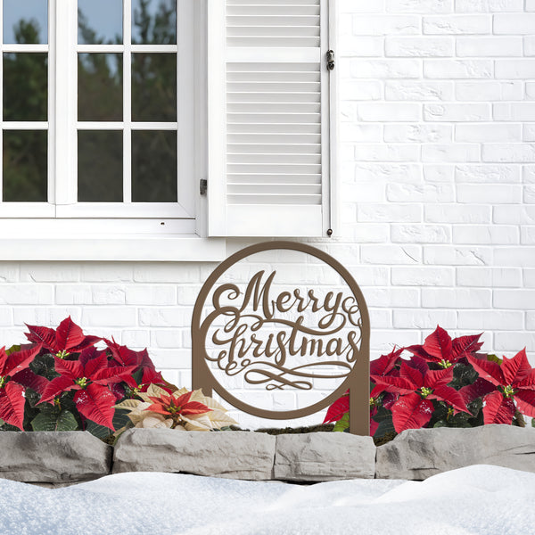 Merry Christmas Metal Yard Stake - Holiday Decor-Outdoor Christmas Yard Decorations