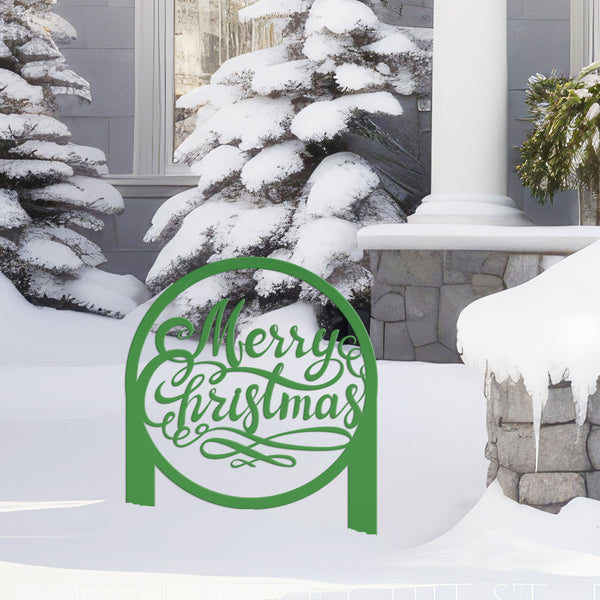 Merry Christmas Metal Yard Stake - Holiday Decor-Outdoor Christmas Yard Decorations