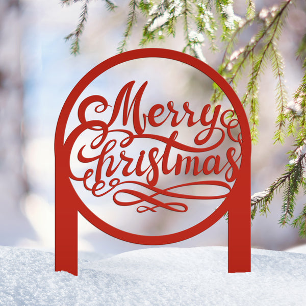 Merry Christmas Metal Yard Stake - Holiday Decor-Outdoor Christmas Yard Decorations