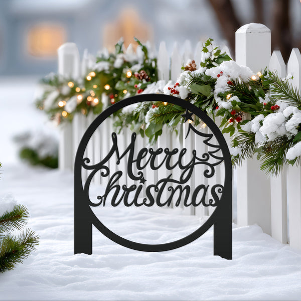 Merry Christmas Metal Yard Stake - Outdoor Christmas Decor