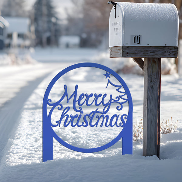 Merry Christmas Metal Yard Stake - Outdoor Christmas Decor