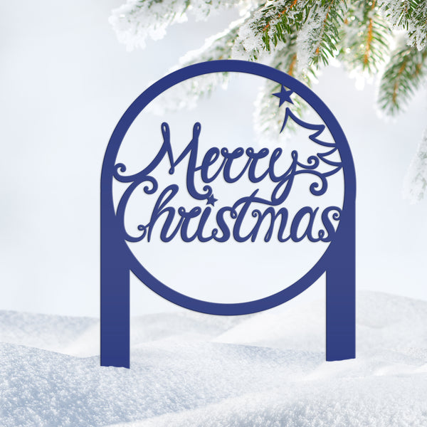 Merry Christmas Metal Yard Stake - Outdoor Christmas Decor