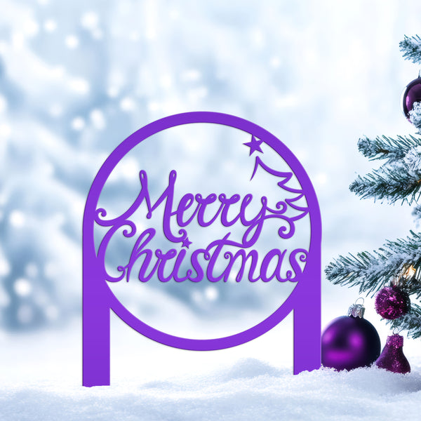 Merry Christmas Metal Yard Stake - Outdoor Christmas Decor