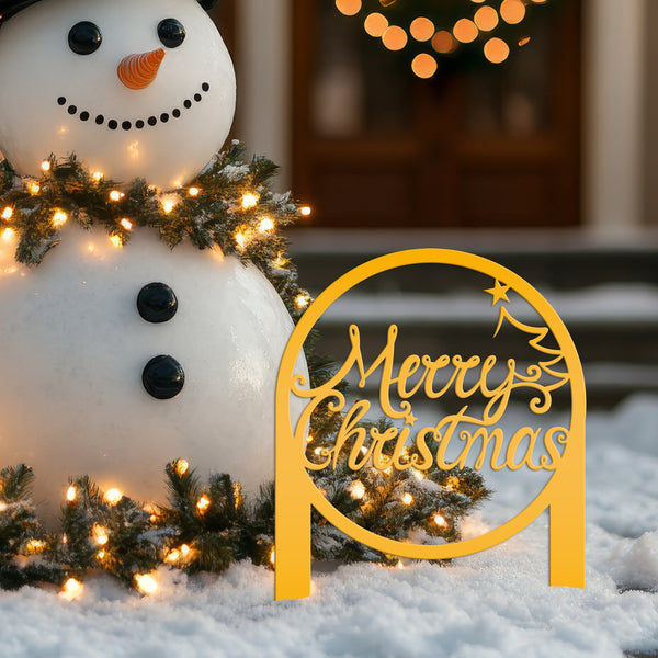 Merry Christmas Metal Yard Stake - Outdoor Christmas Decor