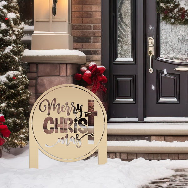 Merry Christ Mas Metal Yard Stake, Christian Outdoor Decor