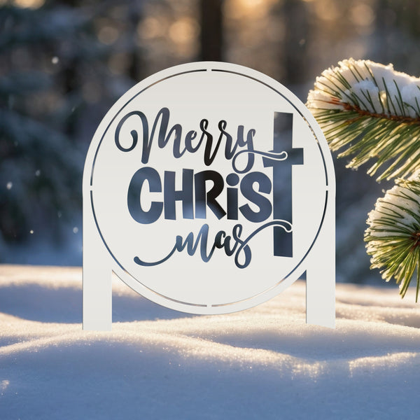 Merry Christ Mas Metal Yard Stake, Christian Outdoor Decor