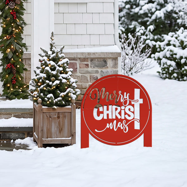 Merry Christ Mas Metal Yard Stake, Christian Outdoor Decor